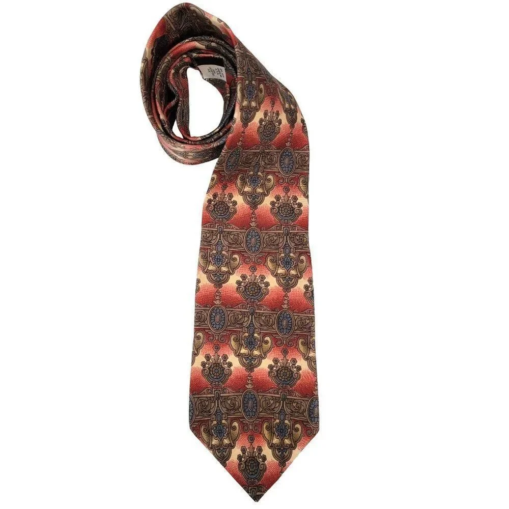 Vtg Oscar de la Renta Silk Tie Old World‎ Necktie Geometric Designer Silky USA